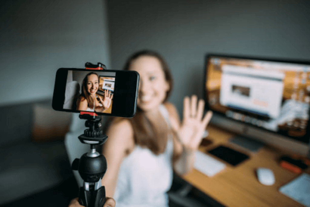 a woman  recording herself